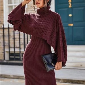 Turtleneck Cable Knit Sweater Dress (shein)